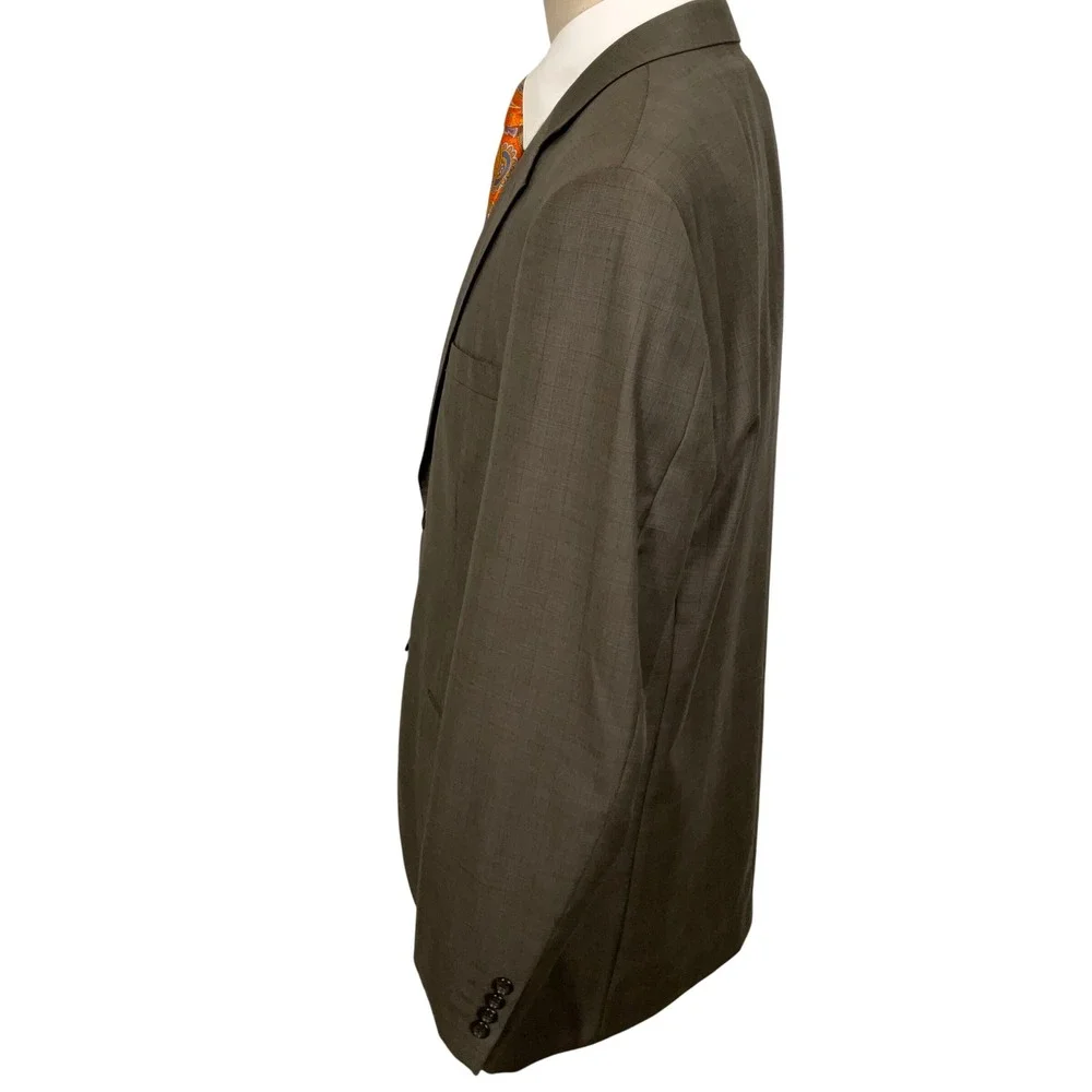 Pronto Uomo Couture Blazer Mens 44L Olive Brown Glen Plaid Designer Luxury Wool